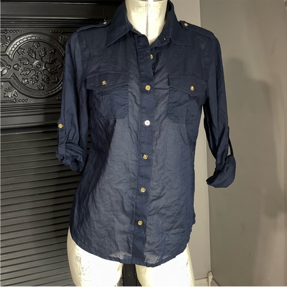 Tory Burch Brigitte Button Down Army Military Shi… - image 2